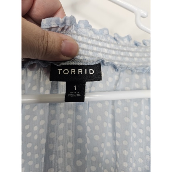 Torrid Blue Polka Dot Long Sleeve Ruffle Tunic Dress Size 1 1X Babydoll Boho - Picture 3 of 7